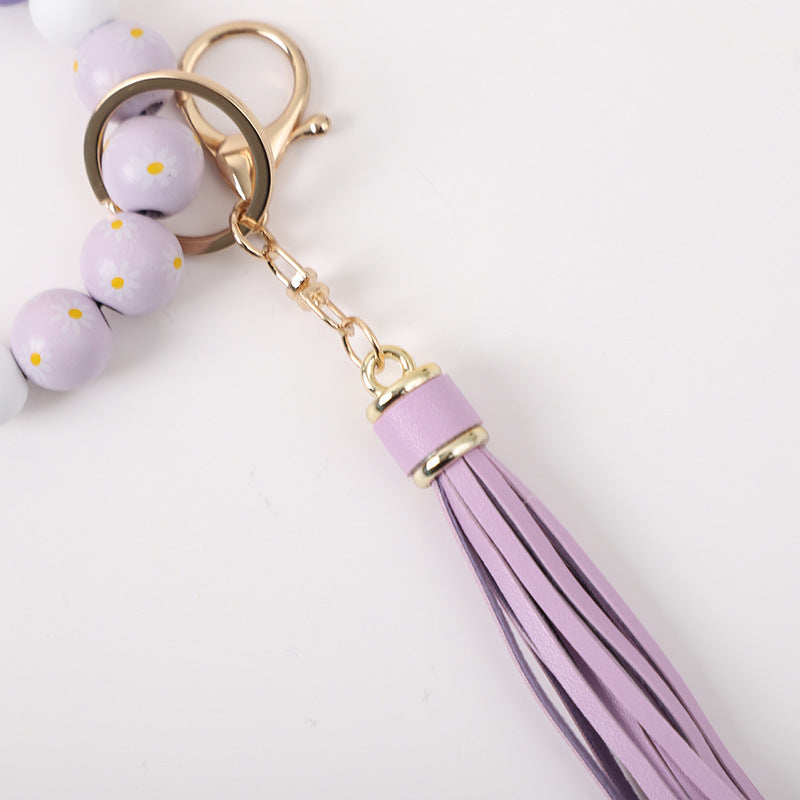 Wholesale Tassel Silicone Wooden Bead Bracelet Keychain